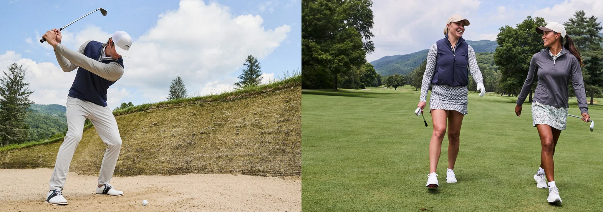 Golfers in layered clothing.