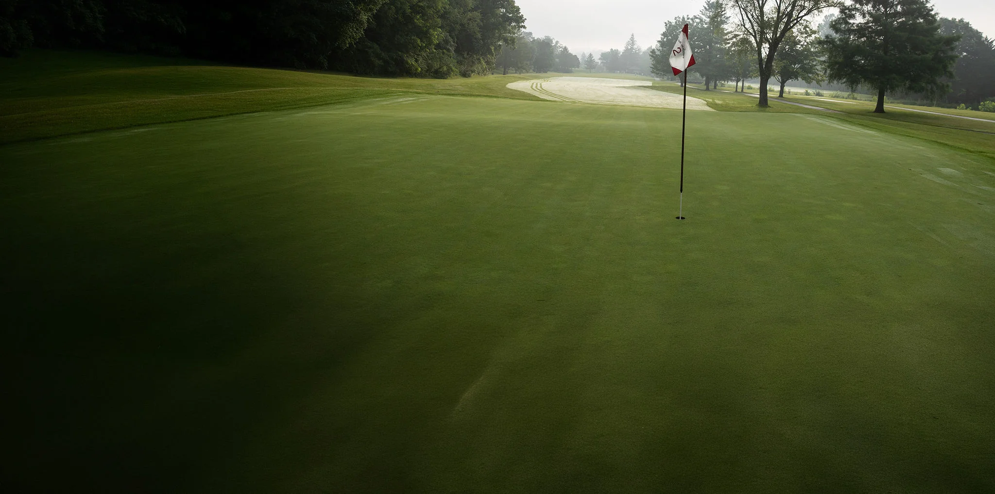 Misty morning view of golf green