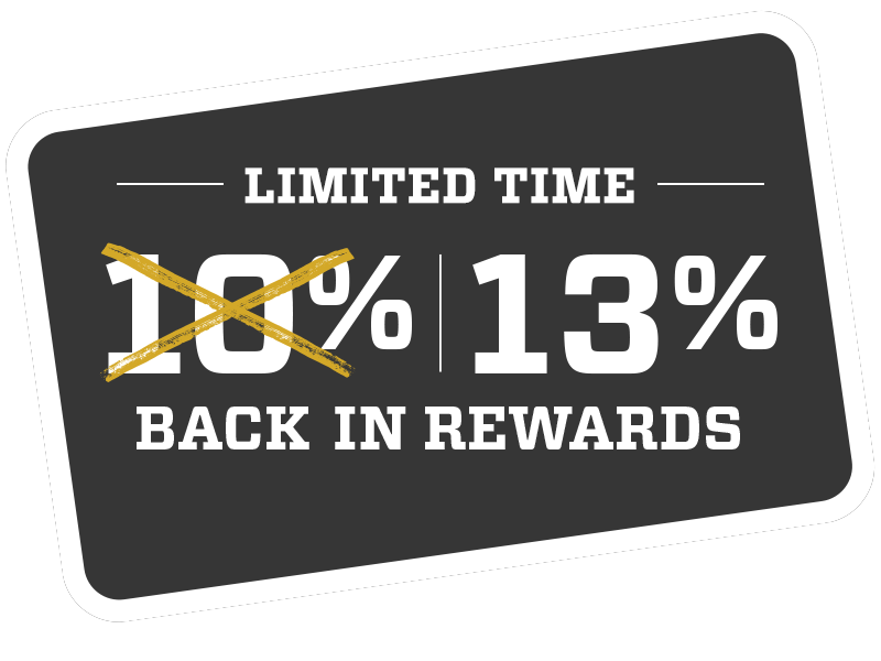 Limited Time. 13% back in rewards.