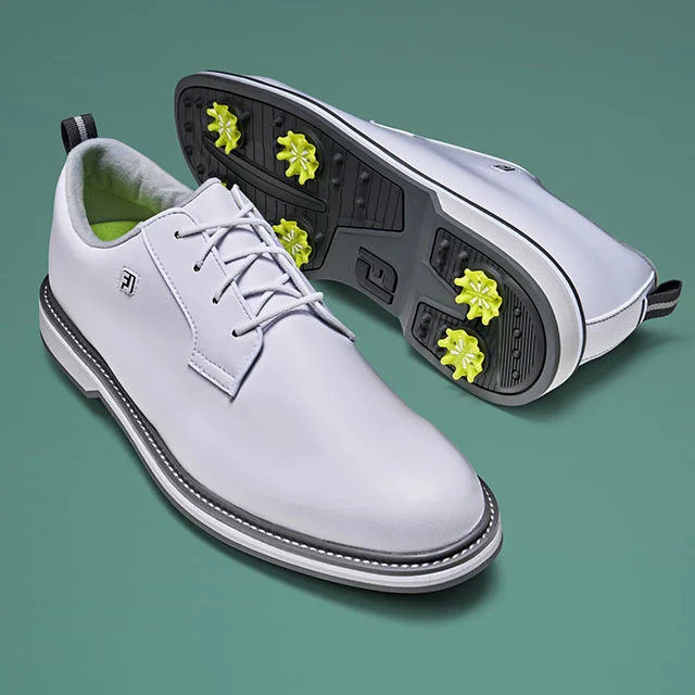 White Footjoy golfing shoes.