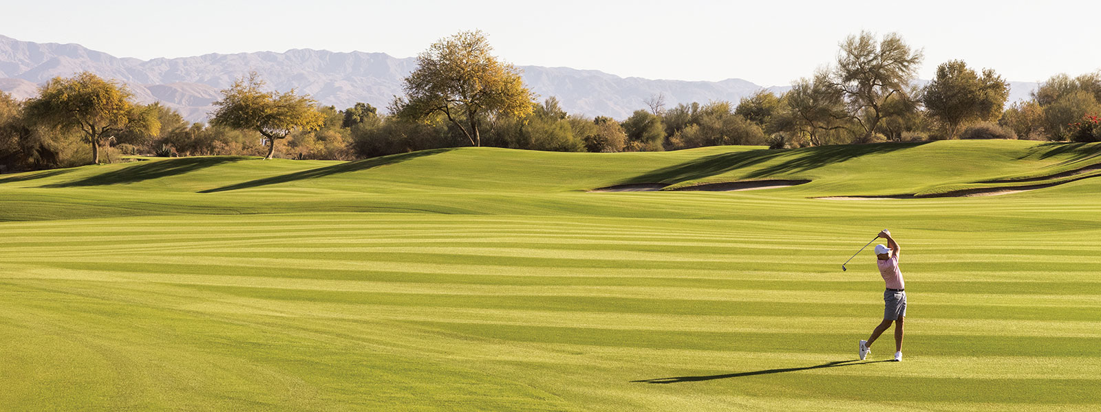 A man hitting off the fairway.